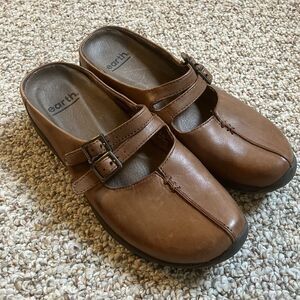 Earth Womens Kara Monza Mary Jane Slip On Shoes Size 7.5 M Leather Brown Buckle